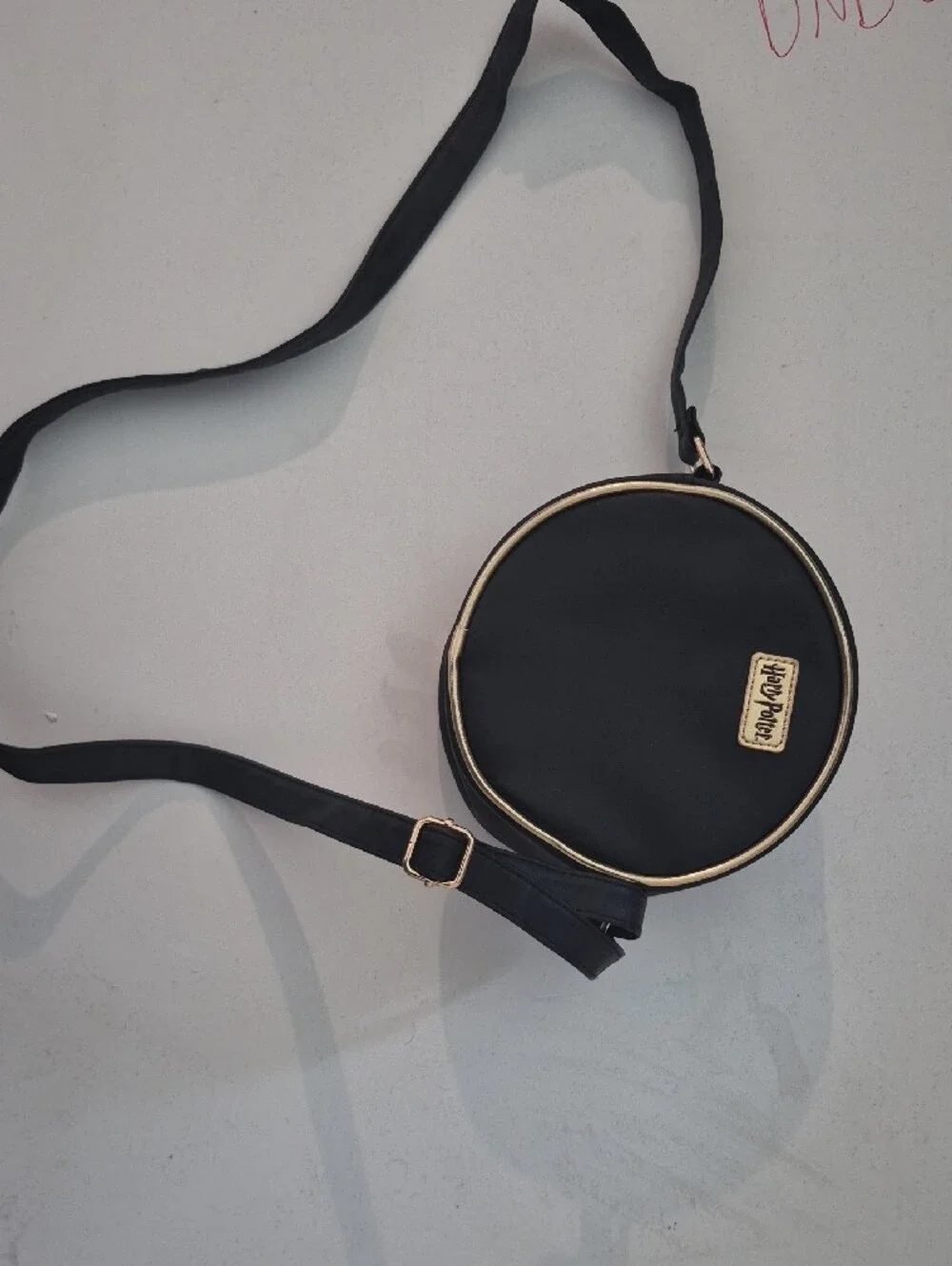 Black Round Messenger Bag with Moonlit Castle Design